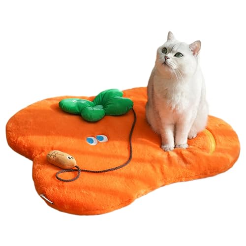 Katzenbett für den Innenbereich, Plüsch-Winter-Kätzchen-Teppich mit interaktivem Spielzeug, 68 x 55 cm, Haustier-Thermo-Pad, waschbare Katzenbodenunterlage für alle Katzenrassen von Generisch