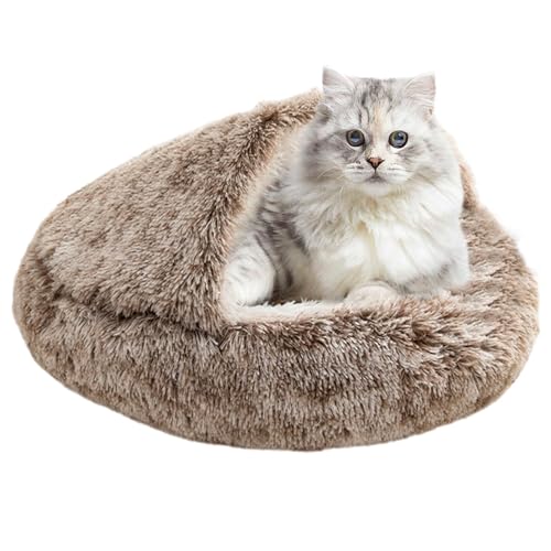 Katzenbett mit Kapuze, weiches Plüschbett für Katzen, warmes und bequemes Katzenbett für den Innenbereich, gemütliches Katzenbett mit Kapuze für den Winter, ideal für Katzen, die Komfort und Wärme zu von Generisch