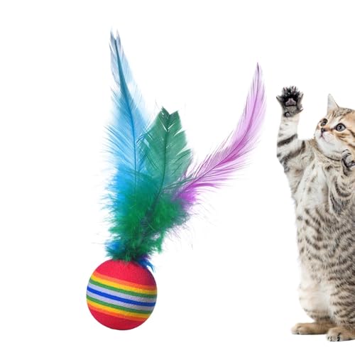 Katzenfederkugelspielzeug, Feder Bouncy Ball Cat Toy, Interaktives Katzenspielzeug für Innenkatzen mit natürlichen Federn, Hohe Elastizität Selbstverständlichkeitszähne Reinigungswerkzeug für große Ra von Generisch