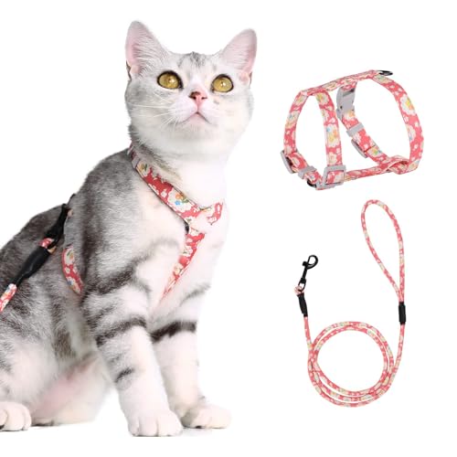 Katzengeschirr mit Leine, verstellbares Geschirr für Katzen, Kätzchen, kleine Haustiere, Spaziergänge im Freien, mit Schnellschnalle, Blumenmuster Katzengeschirr mit Leine, verstellbares Geschirr für Katzen, Kätzchen, kleine Haustiere, Spaziergänge im Freien, mit Schnellschnalle, Blumenmuster von Generisch