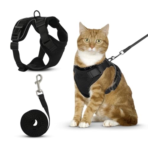 Katzengeschirr mit Leine Schwarz Softgeschirr für Katze Brustgeschirr Cat Harness Katzengarnitur von Generisch