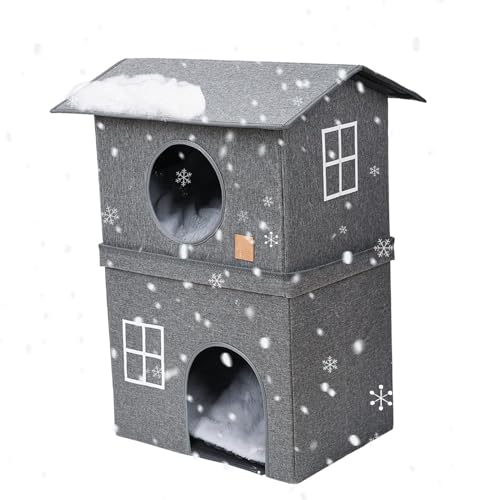 Katzenhaus,Katzenhäuser,Faltbarer 2-lagiger Winter-Katzenschutz - Katzenbetten, halbgeschlossenes Haustierhaus, Kaltwetterhaus mit Tür für kleine, mittelgroße und große Katzen von Generisch