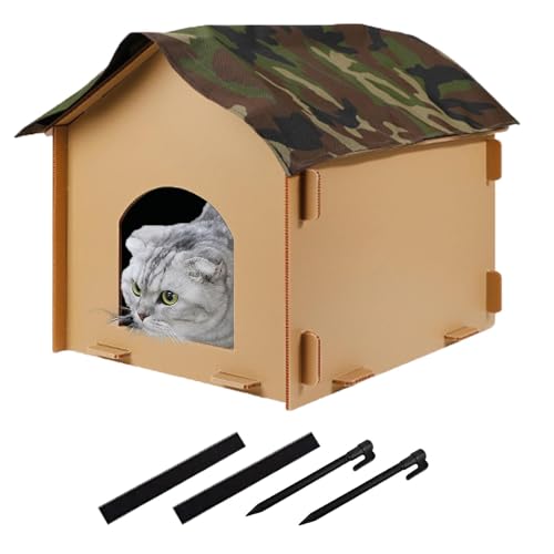 Katzenhaus Outdoor | Wasserdichtes Katzenhaus Warm Draußen Katzenhaus - Streunende Katzenhütte, Faltbare Katze Outdoor Haus mit Isomatte und Nägeln für Fürsorgende Menschen, Streunende Katzen von Generisch