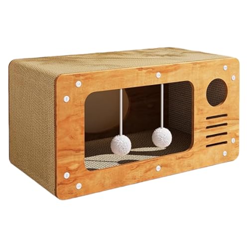 Katzenhaus aus Karton, Bauernhaus Wellpappe Katzenkratzer, 2-in-1 Kratzhaus mit Ball Karton Katzenhaus Kratzunterlage für Indoor Katzen von Generisch