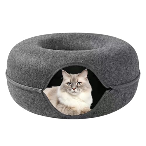 Katzenhöhle, Katzenbett Flauschig, Donut-Tunnelbett Für Katzen, Katzen Donut Tunnel, Katzentunnel Aus Filz Mit Waschbarem Kissen Bezug, Wiederverwendbare Katzen-Donut-Tunnelbett-Katzenhöhlen von Generisch