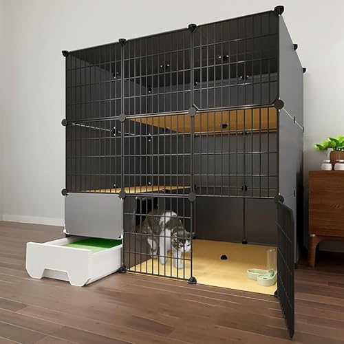 Katzenkäfig, Katzenbett, Katzenbett, DIY-Katzengehege, 2/3 Ebenen, abnehmbare Metallzwinger, mit Rampe, Treppe und Katzenzwinger, Katzentoilette, Ideal p von Generisch