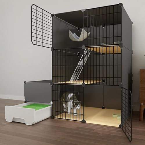 Katzenkäfig, Katzenbett, Katzengehege für den Innenbereich, DIY-Katzenzaun Catio, Abnehmbarer Maschendrahtzaun für Katzen, Großer Bewegungsraum, Ideal für 1-2 von Generisch