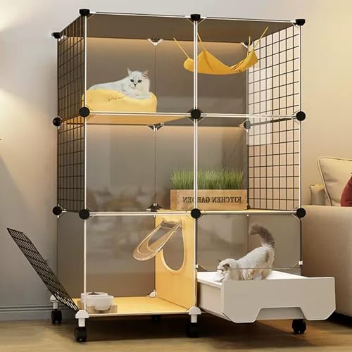 PetSafe Katzenkäfig Gehege mit Katzenklo und Leitern, Metalldrahtgitter Laufstall für Kleintiere - Große DIY Katzenhütten, Abnehmbarer Laufstall von Generisch