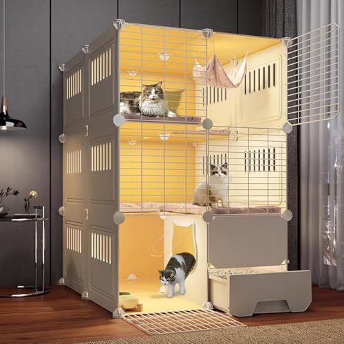 Katzenkäfig Indoor - Geschlossene Katzengehege für Frettchen, Kaninchen - Großer Spielplatz mit Katzentür - Katzenvilla mit Katzentoilette - von Generisch