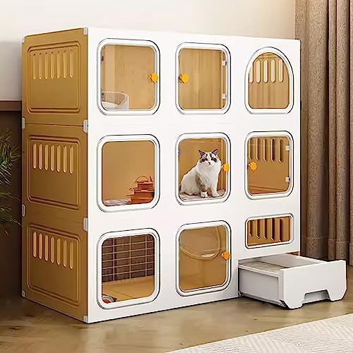 Katzenkäfig Indoor | Kleintierkäfig mit Katzenleiter, Kratzbaum und Katzenbett | Ideal für Kätzchen, Welpen, Meerschweinchen, Kaninchen | Großer Übungsplatz für 1-2 Katzen | Geeignet für Chinchillas von Generisch