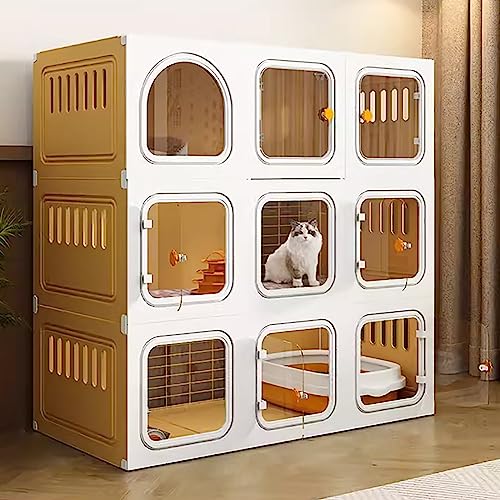 Katzenkäfig Indoor | Kleintierkäfig mit Katzenleiter, Kratzbaum und Katzenbett | Ideal für Kätzchen, Welpen, Meerschweinchen, Kaninchen | Großer Übungsplatz für 1-2 Katzen | Geeignet für Chinchillas von Generisch