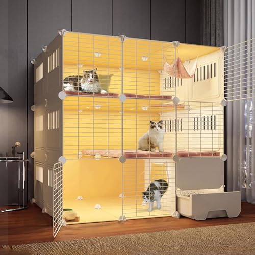 Katzenkäfig Indoor für 1-2 Katzen, Geschlossene Katzentoilette, Katzenvilla, großer Spielbereich, Katzentür, geeignet für Frettchen, Chinchilla, Kaninchen, Kleintiere von Generisch