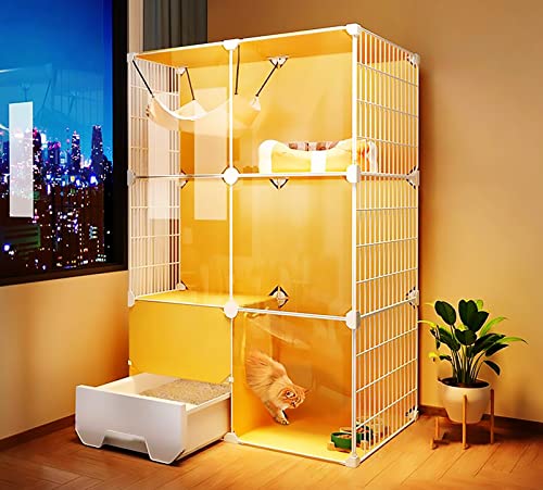 Katzenkäfig Indoor mit Katzentoilette - Mehrstöckige Plattform DIY Katzenzaun mit HD Klarem Zaun und stabilem Metallgitter - Große Spielfläche für 1-3 Katzen von Generisch