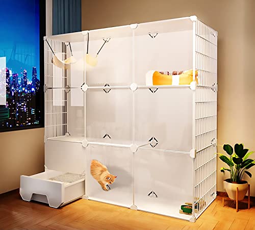 Katzenkäfig Indoor mit Katzentoilette - Mehrstöckige Plattform DIY Katzenzaun mit HD Klarem Zaun und stabilem Metallgitter - Große Spielfläche für 1-3 Katzen von Generisch