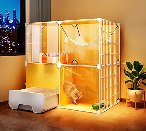 Katzenkäfig Indoor mit Katzentoilette - Mehrstöckige Plattform DIY Katzenzaun mit HD Klarem Zaun und stabilem Metallgitter - Große Spielfläche für 1-3 Katzen von Generisch