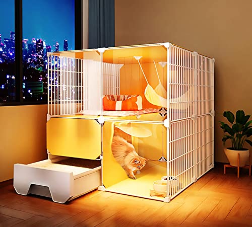 Katzenkäfig Indoor mit Katzentoilette - Mehrstöckige Plattform DIY Katzenzaun mit HD Klarem Zaun und stabilem Metallgitter - Große Spielfläche für 1-3 Katzen von Generisch