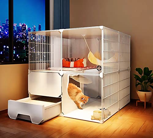 Katzenkäfig Indoor mit Katzentoilette - Mehrstöckige Plattform DIY Katzenzaun mit HD Klarem Zaun und stabilem Metallgitter - Große Spielfläche für 1-3 Katzen von Generisch