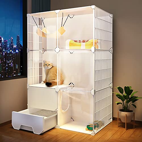 Katzenkäfig Indoor mit Katzentoilette - Mehrstöckige Plattform DIY Katzenzaun mit HD Klarem Zaun und stabilem Metallgitter - Große Spielfläche für 1-3 Katzen von Generisch