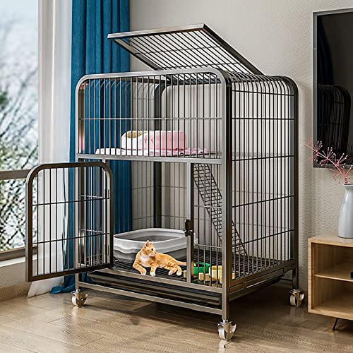 Katzenkäfig Katzenhaus Katzentoilette Haustiergehege mit Vordertüren, Rampe, Leitern, Ruheplattformen, Bett-Tablett, Hängemattenkäfig für Katzen (Farbe: Schwarz, Größe: 78 x 55 x 100 cm) von Generisch