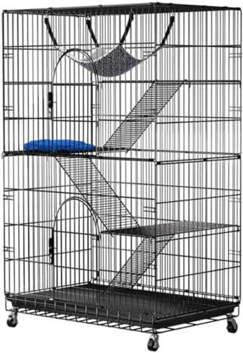 Katzenkäfig aus Metall mit 4 Ebenen, Hängematte & Haustierbett - Indoor Outdoor Kleintiergehege mit 3 Türen für Katzen & Kätzchen von Generisch