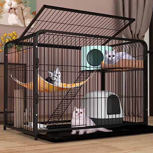 Katzenkäfig für den Innenbereich, Katzengehege, Drahtzwinger mit Katzenhängematte, Tablett, Katzentoilette, für 1–2 Katzen, Frettchen, Chinchillas, Kaninchen, Welpen, Kleintiere (F von Generisch