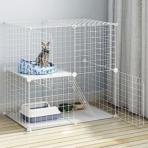 Katzenkäfig für den Innenbereich, Katzenzaun aus Draht, Katzenzaun zum Selbermachen, Haustierkäfig mit Katzentoilette, Katzenhängematte und Katzentoilette, mit 1 Rampe und Leiter von Generisch