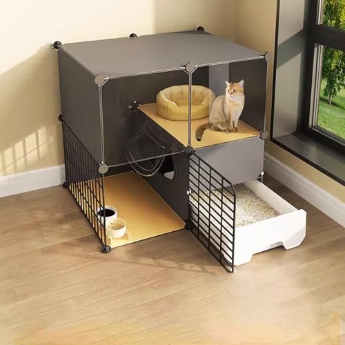 Katzenkäfig mit Katzentoilette, Katzengehege for den Innenbereich mit HD-Fenstern, 2/3-stöckiges DIY-Katzengehege for den Außenbereich, Wetterfest, Laufstall und Übungsbereich, Einfach Aufzubauen von Generisch