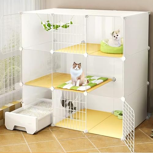 Katzenkäfig mit Katzentoilette, Katzengehege mit transparenter Scheibe, Katzenlaufstall mit Leiter, Abnehmbarer Metalldraht Kleintierkäfige von Generisch