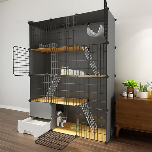 Katzenkäfige Indoor DIY Katzengehege Großes Haustier Laufstall Abnehmbare Katzenhütte mit Katzentoilette - Idealer Übungsplatz, einfach zu montierende Katzenstreu für 1-3 Katzen von Generisch