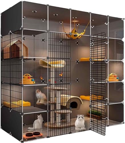 Katzenkäfige Innen, Katzenhaus Indoor Streu Boxniture Groß - Transparentes Design, Doppellagige Beschwerungsplattform - Einfach zu montierendes Katzenhaus von Generisch