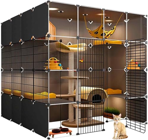 Katzenkäfige Innen, Katzenhaus Indoor Streu Boxniture Groß - Transparentes Design, Doppellagige Beschwerungsplattform - Einfach zu montierendes Katzenhaus von Generisch