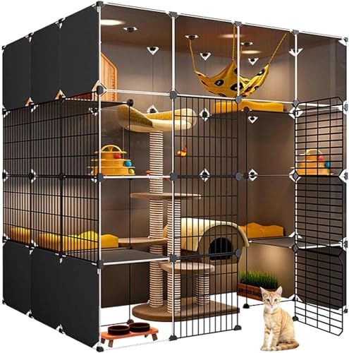 Katzenkäfige Innen, Katzenhaus Indoor Streu Boxniture Groß - Transparentes Design, Doppellagige Beschwerungsplattform - Einfach zu montierendes Katzenhaus von Generisch