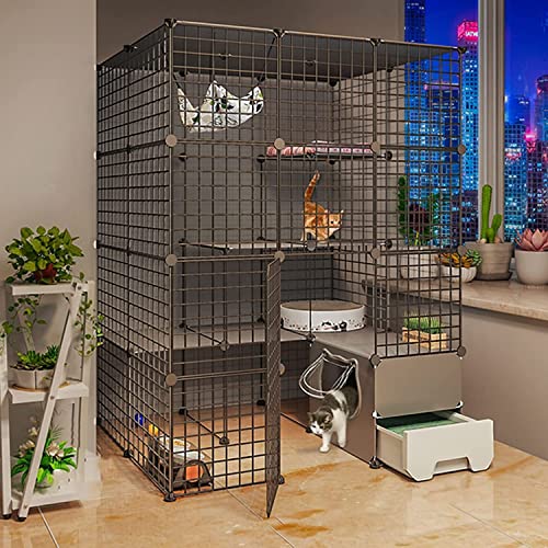 Katzenkäfiggehege, Katzenkäfig und Chinchilla-DIY-Katzengehege, Katzenkäfige für den Innenbereich, groß mit Katzentoilette, toller Ort für Bewegung, ideal für 1–4 Katzen ( von Generisch