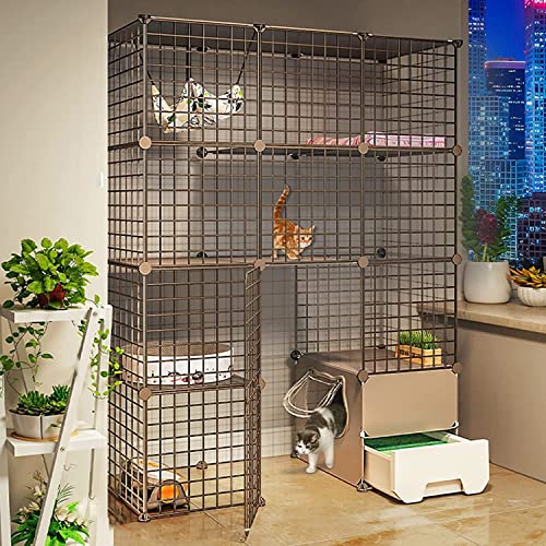 Katzenkäfiggehege, Katzenkäfig und Chinchilla-DIY-Katzengehege, Katzenkäfige für den Innenbereich, groß mit Katzentoilette, toller Ort für Bewegung, ideal für 1–4 Katzen ( von Generisch