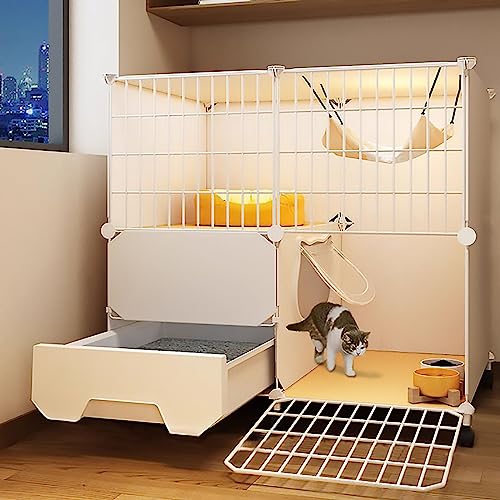 Katzenkiste - Großes Indoor-Katzengehege mit 2-stöckigem Design und Katzentoilette, abnehmbar und DIY für 1-2 Katzen, idealer Übungsraum für Haustiere im Innenbereich von Generisch