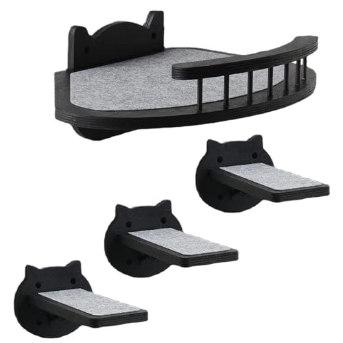 Katzenkletterwand Set inkl, 3X Katzentreppe Wand und 1 x Wandliege Katze Kratzbaum Wand I katzenhängematte I Katzen Wand Klettern I Wandregal Katze (Wandregal Katze Schwarz) von Generisch