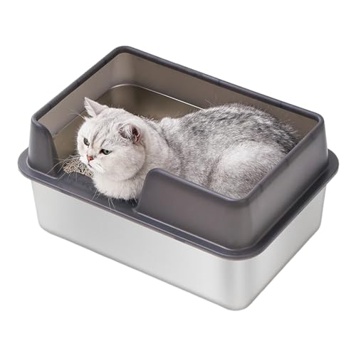 Katzenklo Groß | Katzenklo Edelstahl | Katzenklo Offen Katzentoilette Oben Offen Hohe Seite Litter Box | Katzentoilette Edelstahl | Katzenklo Hochseitige Katzentoilette | Katzentoilette Aus Edelstahl von Generisch