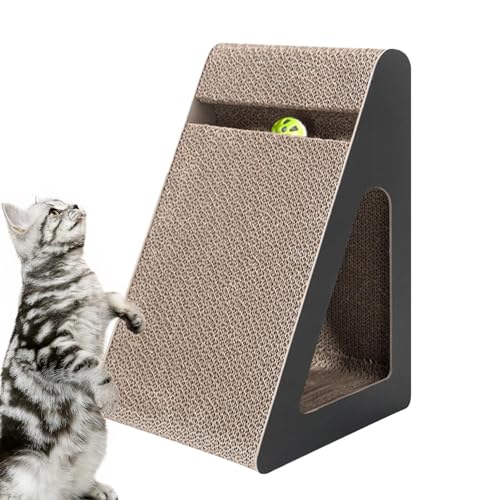 Katzenkratzkarton, Katzenkratzspielzeug - Ramp Dreieckige Kratzpads für Kätzchen - Kreative Katzenkrallen-Schleifpads mit Ball, Katzenkratzpad für kleine, mittlere und große Katzen von Generisch