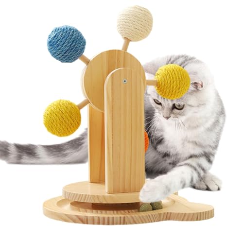 Katzenkratzspielzeug mit Ball, interaktives Holz-Kratzbrett, drehbar, Haustier-Übung, Katzenminze, Spielzeug mit 5 Sisalbällen für Katze und Kätzchen von Generisch