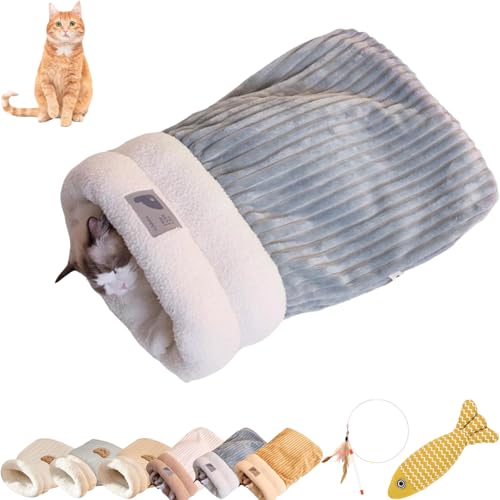 Katzenschlafsack, Katzenschlafsack für Hauskatzen, Weicher Plüsch Katzensack, Flauschiger Katzentunnel Beruhigende Schlafsäcke (Blue-A, L) von Generisch