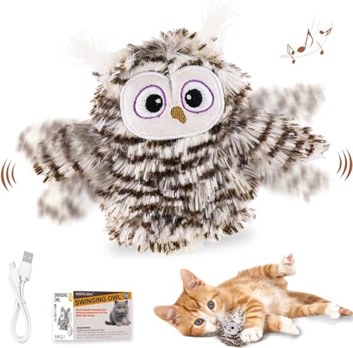 Katzenspielzeug Vogel Fliegender Vogel Katzenspielzeug Interaktives Katzenspielzeug Elektrisch Flapping Bird Cat Toy Bewegender Vogel Katzenspielzeug Vogelspielzeug für Katzen (Eule) von Generisch