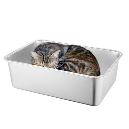 Katzentoiletten, Katzentoiletten,Katzentoilette aus Metall | Antihaftbeschichtete Katzenkotbox, spritzwassergeschützt, große Katzentoilette aus Edelstahl, leicht zu reinigende Katzenboxen von Generisch