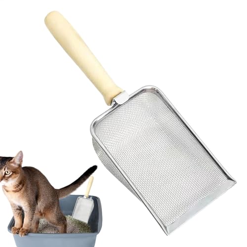 Katzentoilettenschaufel, Katzenstreuschaufel, Katzenstreu-Kotschaufel aus Metall mit ergonomischem Griff, Robuste kleine Siebschaufel, antihaftbeschichtetes Katzenkot-Werkzeug für Katzentoilette, Rept von Generisch