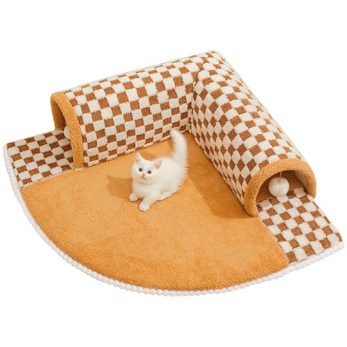 Katzentunnel, 2-in-1-Katzenbett-Höhle mit Plüschball, gemütliches Katzentunnelnest, kratzfestes Katzenbett und Tunnelrohr, Katzenspielzeug für Frettchen, Welpen, Kätzchen, Katze, 60 x 60 x 22 cm von Generisch