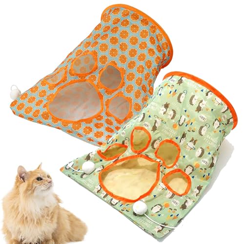 Katzentunneltasche mit Spielzeugbällen und Mausspielzeug, Crinkle-Sack für den Innenbereich, zusammenklappbarer Katzenbohrer, Spielzeugbällen interaktives Katzenspielzeug(orange,2PCS Klein) von Generisch