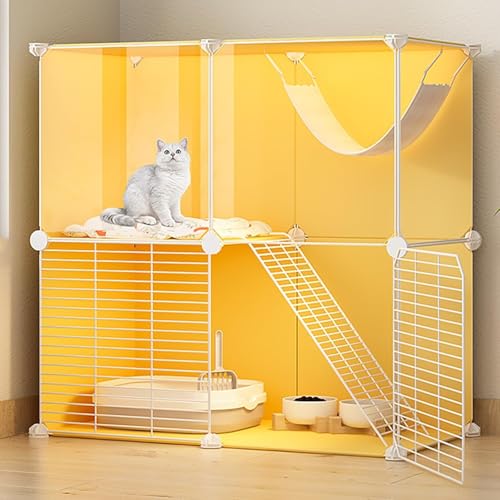 Katzenvilla DIY Indoor Pet Home mit Plattformen | Outdoor Katzengehege Kätzchen Käfig für Indoor-Katzen | Abnehmbare Metallhütte Box Haus für Indoor-Katzen von Generisch