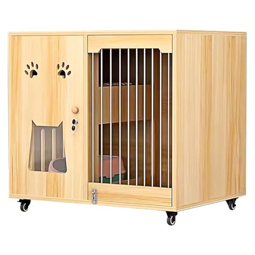 Katzenvilla Holz Indoor Outdoor Käfig mit Rädern - Multifunktionale geschlossene Wohnung für Katzen geeignet für den Innen- und Außenbereich - Katzenhaus Schrank mit Zaun von Generisch