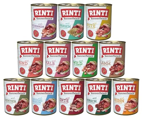 RINTI-Kennerfleisch 12 x 800g Mixpaket | 10 garantierte Sorten | getreidefreies Nassfutter mit 70% Fleisch & Innereien | ohne Soja | Hundefutter von Generisch