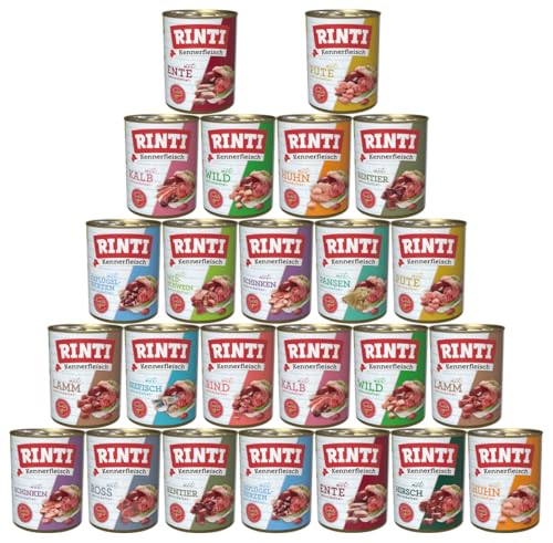 RINTI-Kennerfleisch 24 x 800g Mixpaket | 12 garantierte Sorten | getreidefreies Nassfutter mit 70% Fleisch & Innereien | ohne Soja | Hundefutter von Generisch