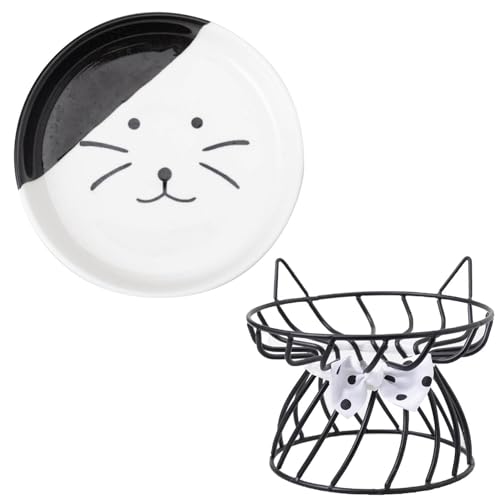 Keramik Erhöhter Katzennapf | Futternapf für Haustiere mit Eisenständer - Ergonomischer erhöhter Futternapf, Anti-Erbrechen Futternapf für Zuhause, Katze, schützt die Wirbelsäule der Katze von Generisch